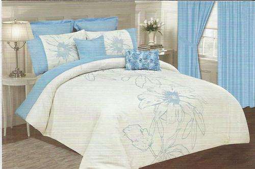 King Size Comforter Set - Blue and White 10 Piece - King Size Comforter Set