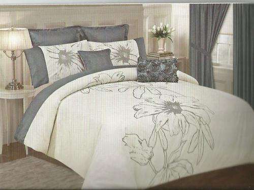 King Size Comforter Set - Grey and White 10 Piece - King Size Comforter Set