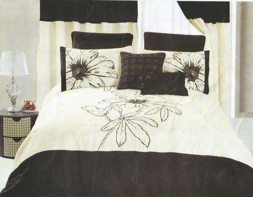 Queen Size Comforter Set - Black and Cream White 10 Piece - Queen Size Comforter Set
