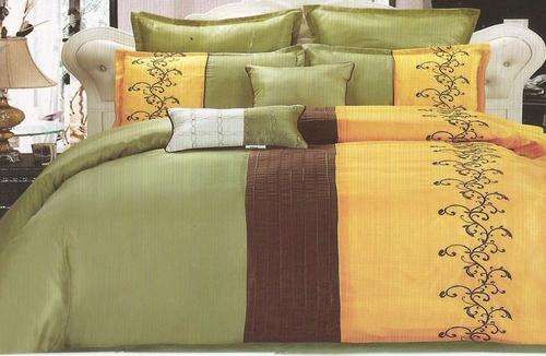 Queen Size Comforter Set - Green and Gold 10 Piece - Queen Size Comforter Set