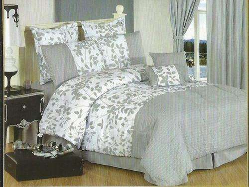 Queen Size Comforter Set - Grey 10 Piece - Queen Size Comforter Set