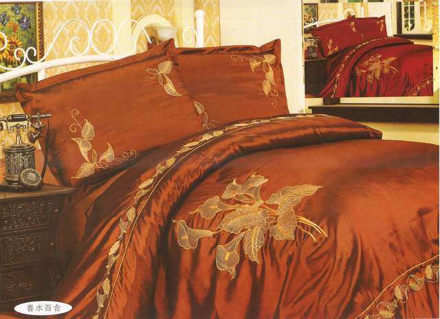 COPPER BROWN Imported 6 Piece Embroidered Double Bed Duvet Cover Set.