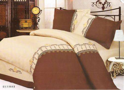 Sand and Brown Imported 6 Piece Embroidered Double Size Duvet Cover Set.