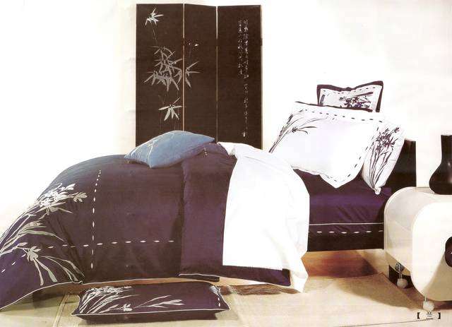 White and Blue Imported 6 Piece Embroidered Double Bed Size Duvet Cover Set.