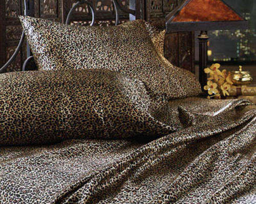 LEOPARD PRINTED Charmeuse Pure Silk Satin Feel - Queen Size Bed Linen Set - 4 Piece