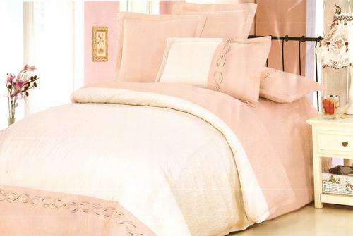 Cream and Salmon - 6 Piece Embossed and Embroidered - Double bed- Duvet Set