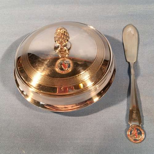 SILVER PLATED BUTTER DISH WITH MATCHING BUTTER KNIFE