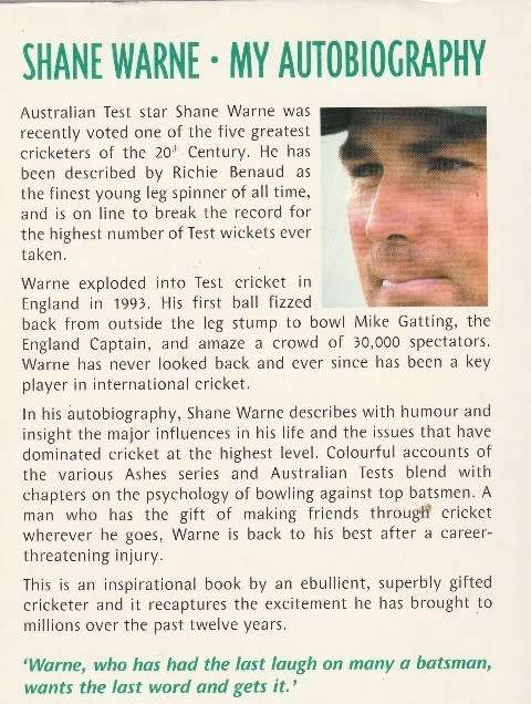 Shane Warne My Autobiography (Med soft cover) Autographed