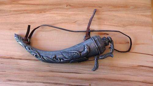 Antique German pewter  powder horn