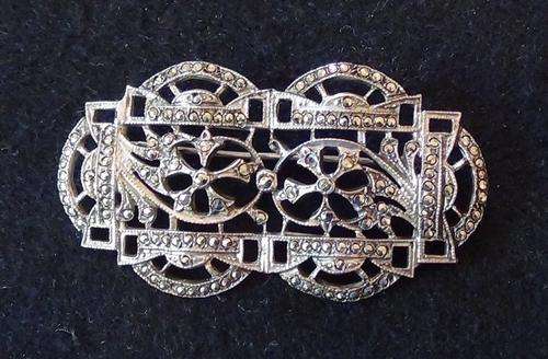 Stunning Antique Sterling silver Marcasite Brooch by Ariel