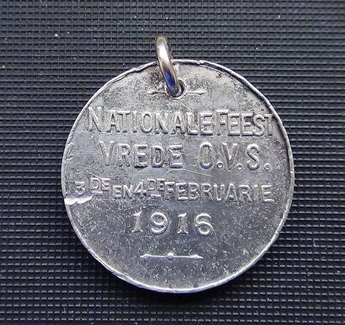 Silver tone Oranje Vry Staat Medalie `Nationale Fees Vrede OFS 3rd en 4rde Februarie 1916`