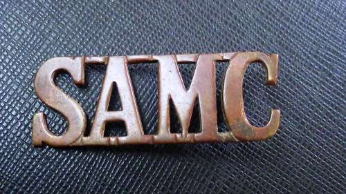 South African Medical Corps Scarce Large Shoulder WW1 Title. 1 lug