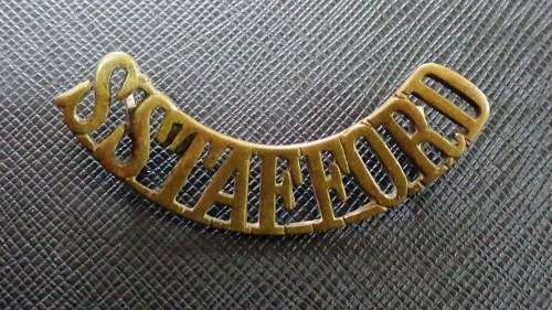 British South Staffordshire Regiment Shoulder Title 1st World War .Lugs intact