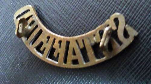 British South Staffordshire Regiment Shoulder Title 1st World War .Lugs intact
