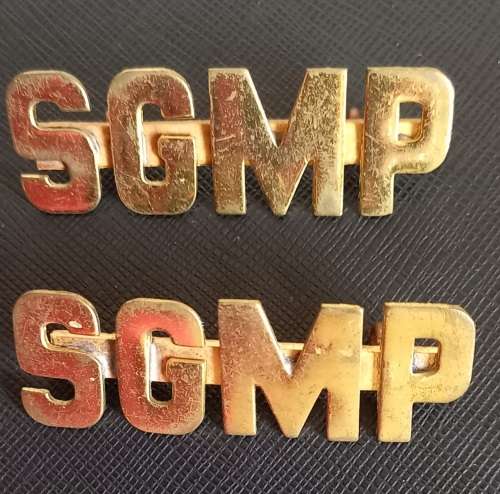 Pair of large brass shoulder titles possibly Shamva Gold Mine Police in Moshonaland