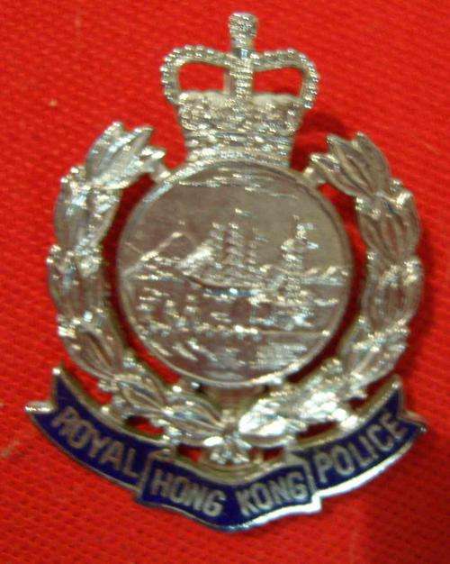 Royal Hong Kong Police Cap Badge Chrome & Enamel QC