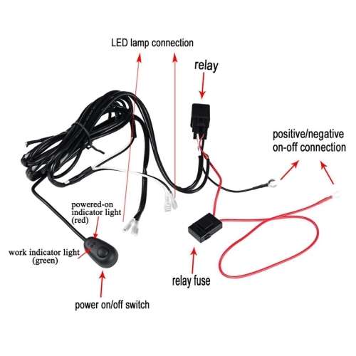 Led Spotlight Bar Wiring Harness 40A 12V 72-300W - Double Light Installation