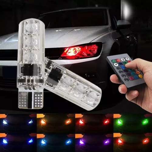 2 x T10 (W5W/194) RGB 5050 SMD Multi Color Wedge  Light Bulb