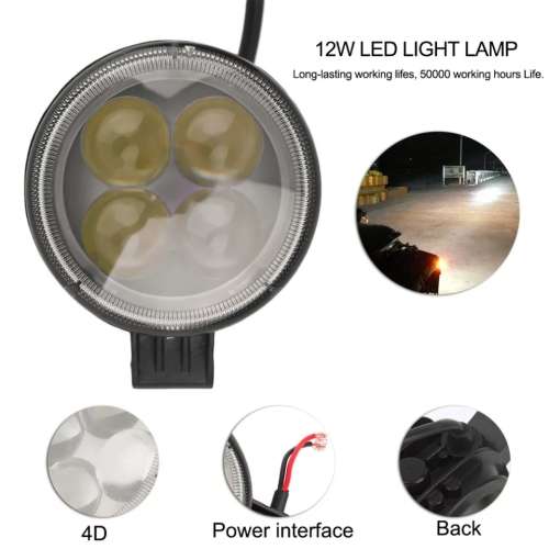 1x Waterproof Motorcycle Strobe Projector 4 LED Headlight With Angel Eye Halo Ring 1800 Lumens