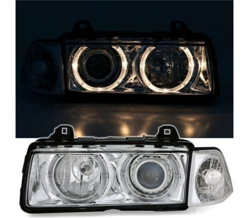 Bmw E36 Led Angel Eye Ring With Projector In Crystal Chrome 1990-2000 Headlight Set