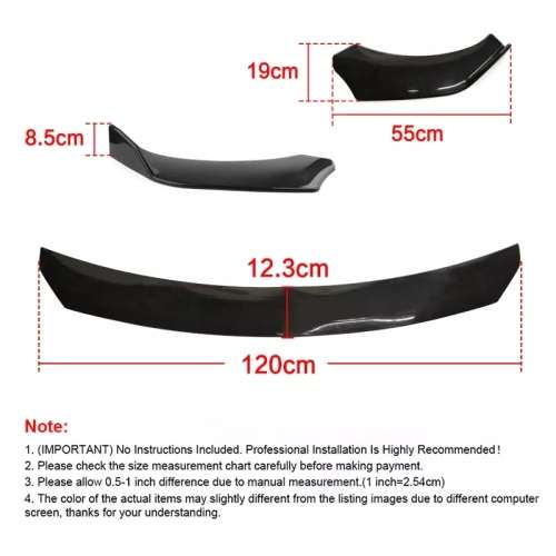 Universal Glossy Black 3 Piece Front Spoiler Lip
