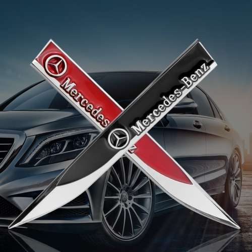 2 x Mercedes Benz  Emblems Badge 3D Car Sticker Side Metal Knife Type Fender Silver