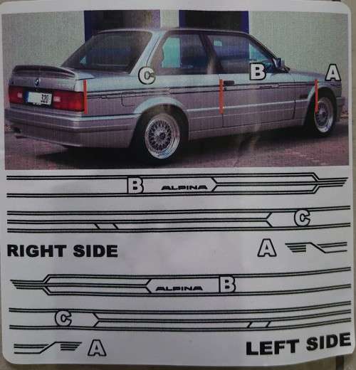 Alpina Racing Side Stripes Decals Set for Bmw - Matte Black
