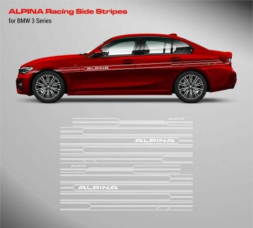 Alpina Racing Side Stripes Decals Set for Bmw - Matte White