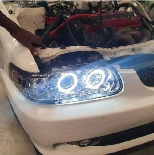 Toyota Tazz Headlamp - Angel Eye Led + Drl Incl Corner Lamps (Black) Set