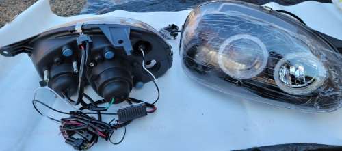 Opel Old Corsa Black Led Angel Eye Projector Headlights  Set