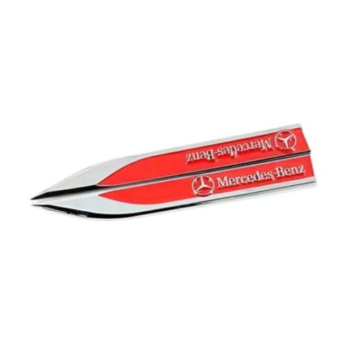 2 x Mercedes Benz  Emblems Badge 3D Car Sticker Side Metal Knife Type Fender Silver