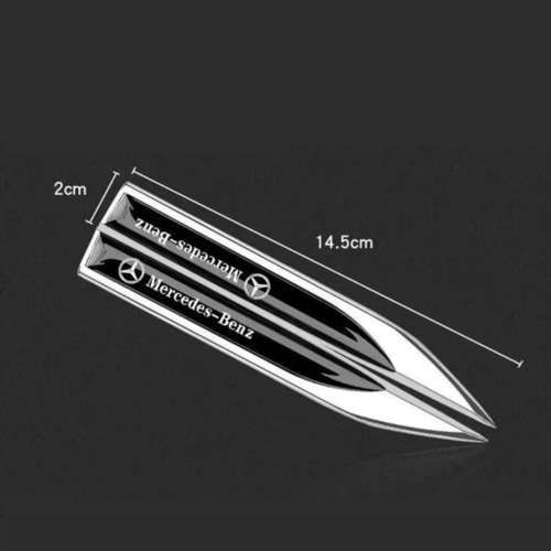 2 x Mercedes Benz  Emblems Badge 3D Car Sticker Side Metal Knife Type Fender Silver