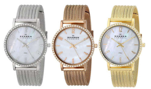 Skagen Denmark Ultra Slim Crystal Accented Mother Of Pearl Ladies Watch | 3 to choose from