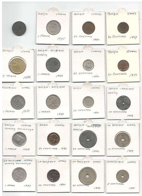 Belgian coins (1922 - 1982) plus one note