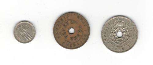 A selection of 3 coins from Southern Rhodesia (1940 - 1951)