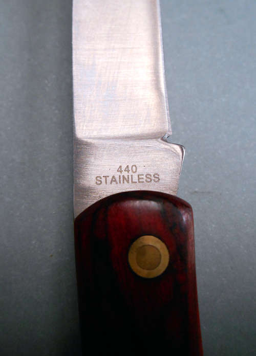 DOW Sodbuster lockback pocket knife wooed scales 440 