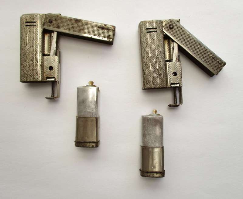 Two vintage IMCO Streamline 6800 fluid and flint lighters, made in Vienna Austria.