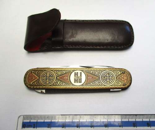 RARE Brass Folding Knife `HIHO` Tyres Made in Solingen, Germany by SMF Sitting King Tang stamp