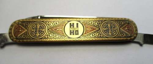 RARE Brass Folding Knife `HIHO` Tyres Made in Solingen, Germany by SMF Sitting King Tang stamp