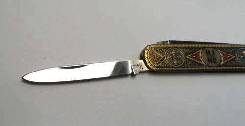 RARE Brass Folding Knife `HIHO` Tyres Made in Solingen, Germany by SMF Sitting King Tang stamp