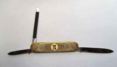 RARE Brass Folding Knife `HIHO` Tyres Made in Solingen, Germany by SMF Sitting King Tang stamp