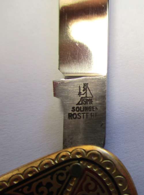 RARE Brass Folding Knife `HIHO` Tyres Made in Solingen, Germany by SMF Sitting King Tang stamp