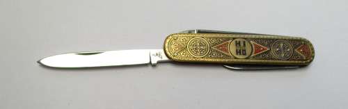 RARE Brass Folding Knife `HIHO` Tyres Made in Solingen, Germany by SMF Sitting King Tang stamp