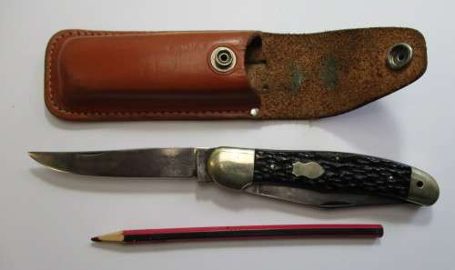 Large vintage Carl Schlieper two bladed jack knife, jigged bone made in Solingen Germany.