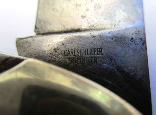 Large vintage Carl Schlieper two bladed jack knife, jigged bone made in Solingen Germany.