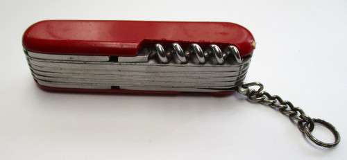 Discontinued six layer Wenger Delemont pocket knife with old can opener, unknown model. ??
