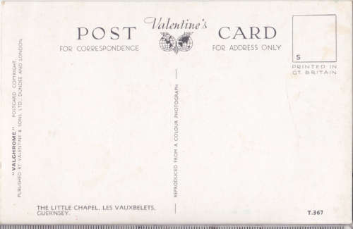 Vintage post card -- The Little Chapel, Les Vauxbelets, Guernsey. Valentine`s Post Card