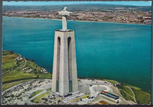 Vintage post card Almada, Portugal, Monument to the Christ King