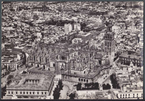 Vintage Post Card -- Spain, Seville. Aerial view, Giralda Cathedral