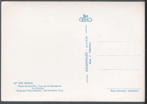 Vintage Post Card -- Plaza de Espana, Sevilla